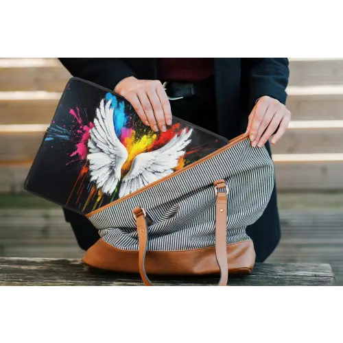 Vleugels - Verfspatten - Kleurrijk laptophoes neopreen klein -tas