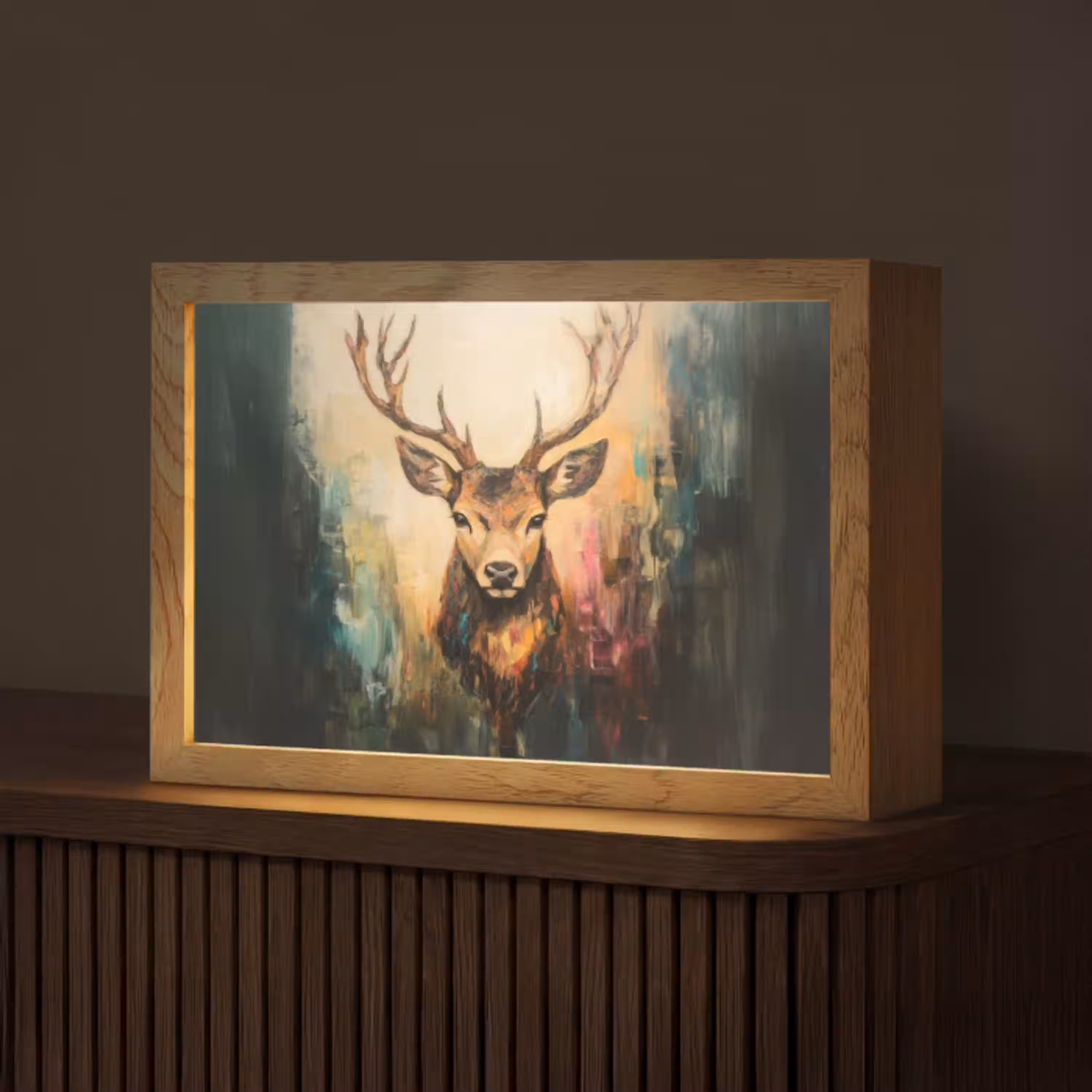 Hert - Geverfd - Gewei - Bruin Light Box met kabel (Tafellamp) klein -z3d_website