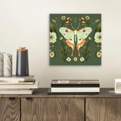 Bloemen - Bladeren - Olijfgroen - Vlinder aluminium wit klein -sfeer1