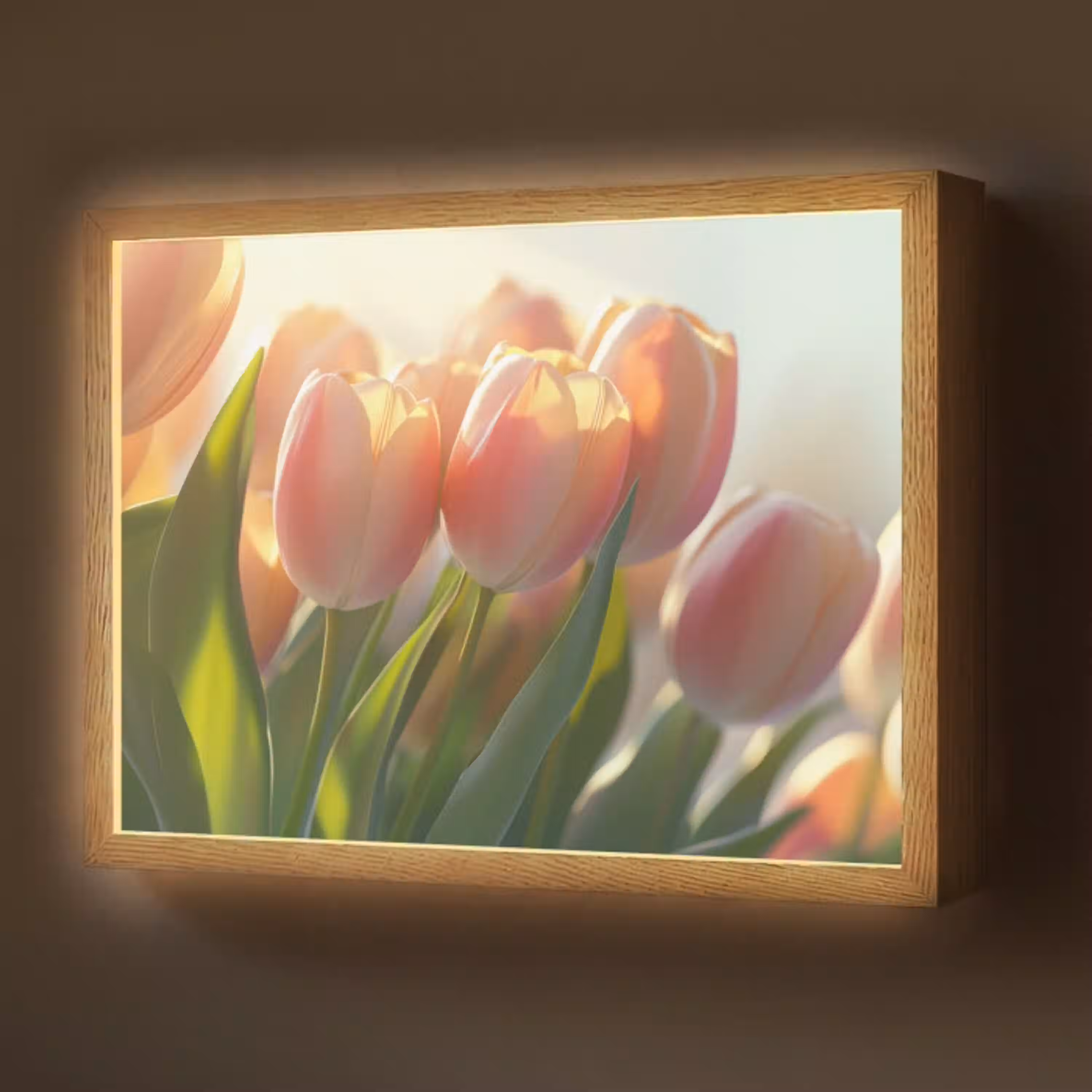 Tulpen - Roze - Zonnestralen Light Box met batterij (Wandlamp) middel -z3d_website