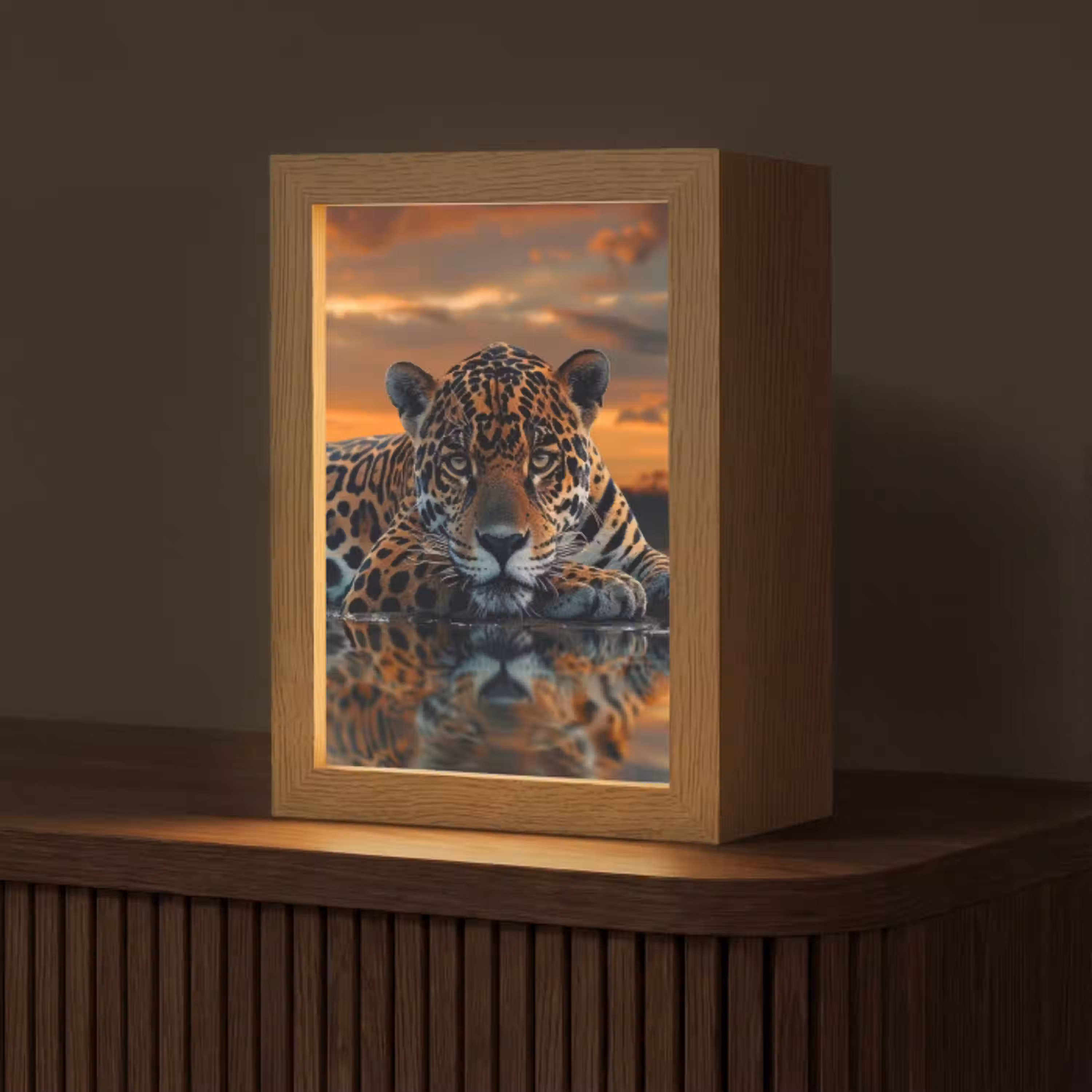 Natuur - Luipaard - Dier - Zonsondergang - Modern Light Box met kabel (Tafellamp) klein -z3d_website