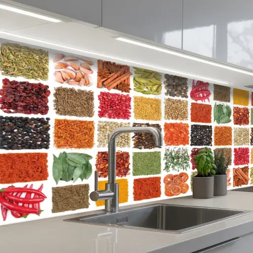 Vierkanten - Specerijen - Kruiden - Grafisch keuken achterwand 2 middel -3d_schuin