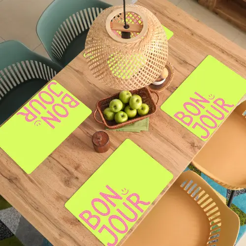 Groen - Smiley - Bonjour - Roze Placemat vinyl groot -zzsfeer5_Kitchenyeah-website
