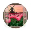 Doorkijk - Tulpen - Bloemen - Molen - Raam Wandcirkel aluminium klein -3d