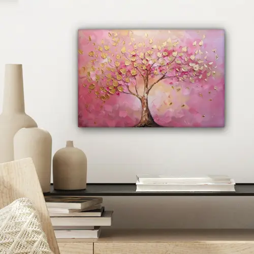 Boom - Roze - Goud - Modern canvas 2cm klein -sfeer6