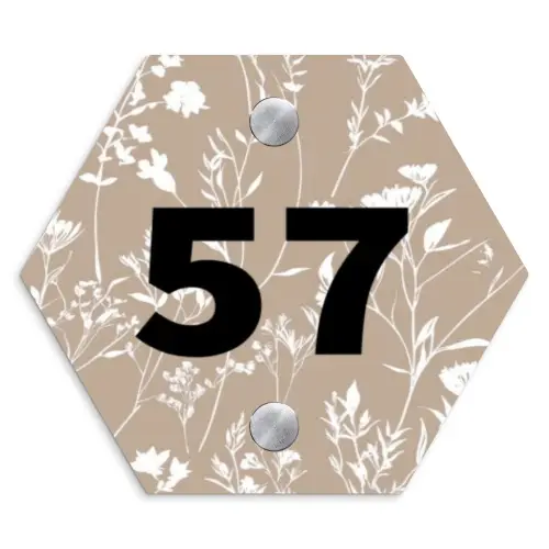 Beige bloemmotief - Traditioneel Naambord Hexagon klein -3d