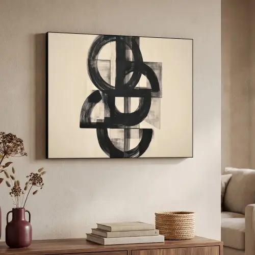 Cirkels - Lijnen - Vormen - Zwart Textielframe - compleet frame klein -sfeer3