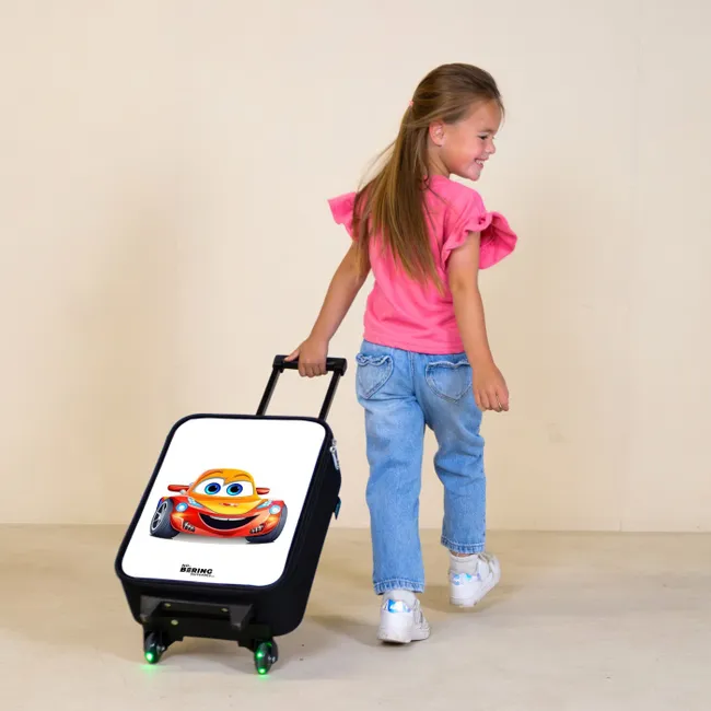 Raceauto met gezicht Kinderkoffer - Zwart klein -sfeer1