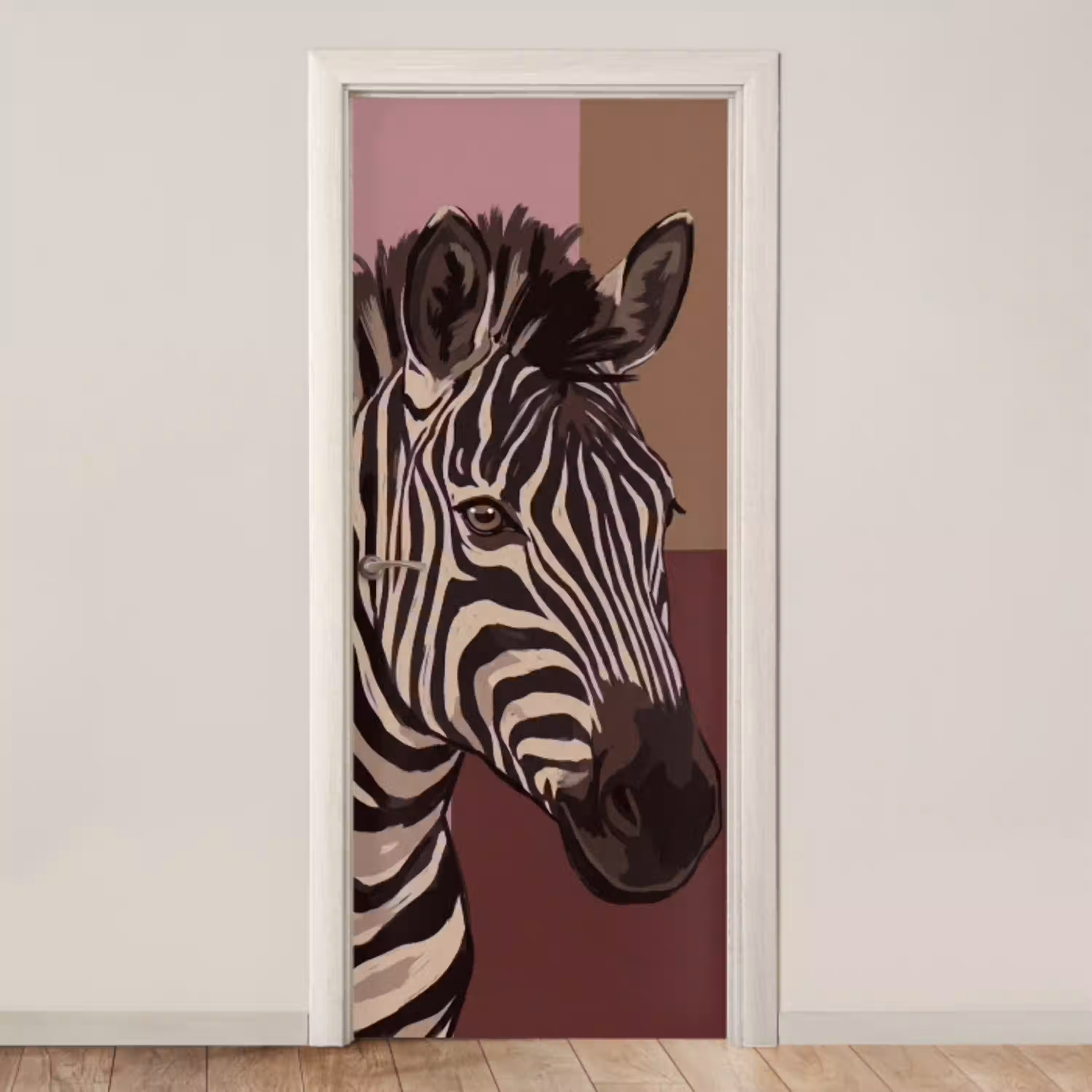 Dieren - Zebrahoofd - Wildlife - Modern - Bruin deurposter klein -3d_beige
