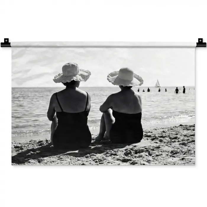 Vrouwen - Zonnehoed - Strand - Zwart - Wit Wandkleed katoen klein -zz3d