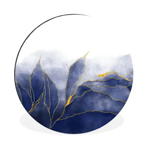 Marmer - Blauw - Marmerlook - Goud - Textuur Wandcirkel aluminium klein -3d