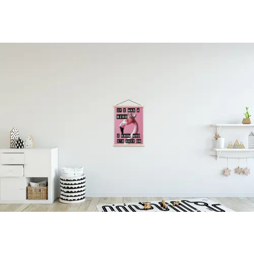 Flamingo - Roze - Vogel - Decoratie textielposter latten blank klein -kinderkamer