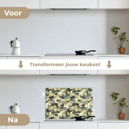 Woestijncamouflage - Zandkleurig - Groen - Patroon keuken achterwand spatscherm klein 900 -voor_na_NL