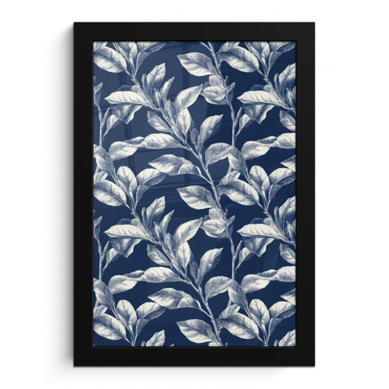 Botanisch - Patroon - Blauw fotolijst zwart zonder passe partout klein 224 -3d