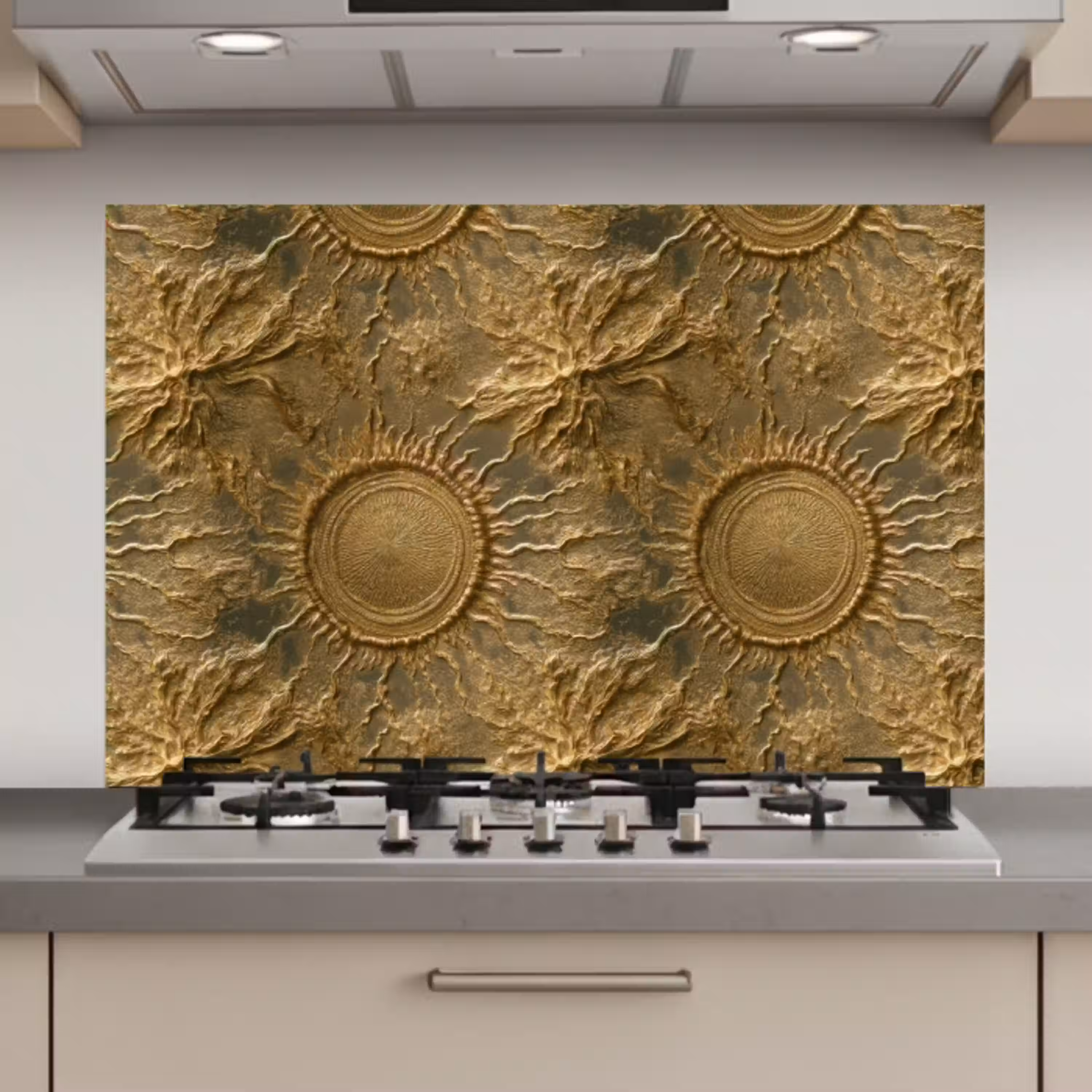 Zon - Reliëf - Antiek - Goud keuken achterwand spatscherm klein 900 -3d_website