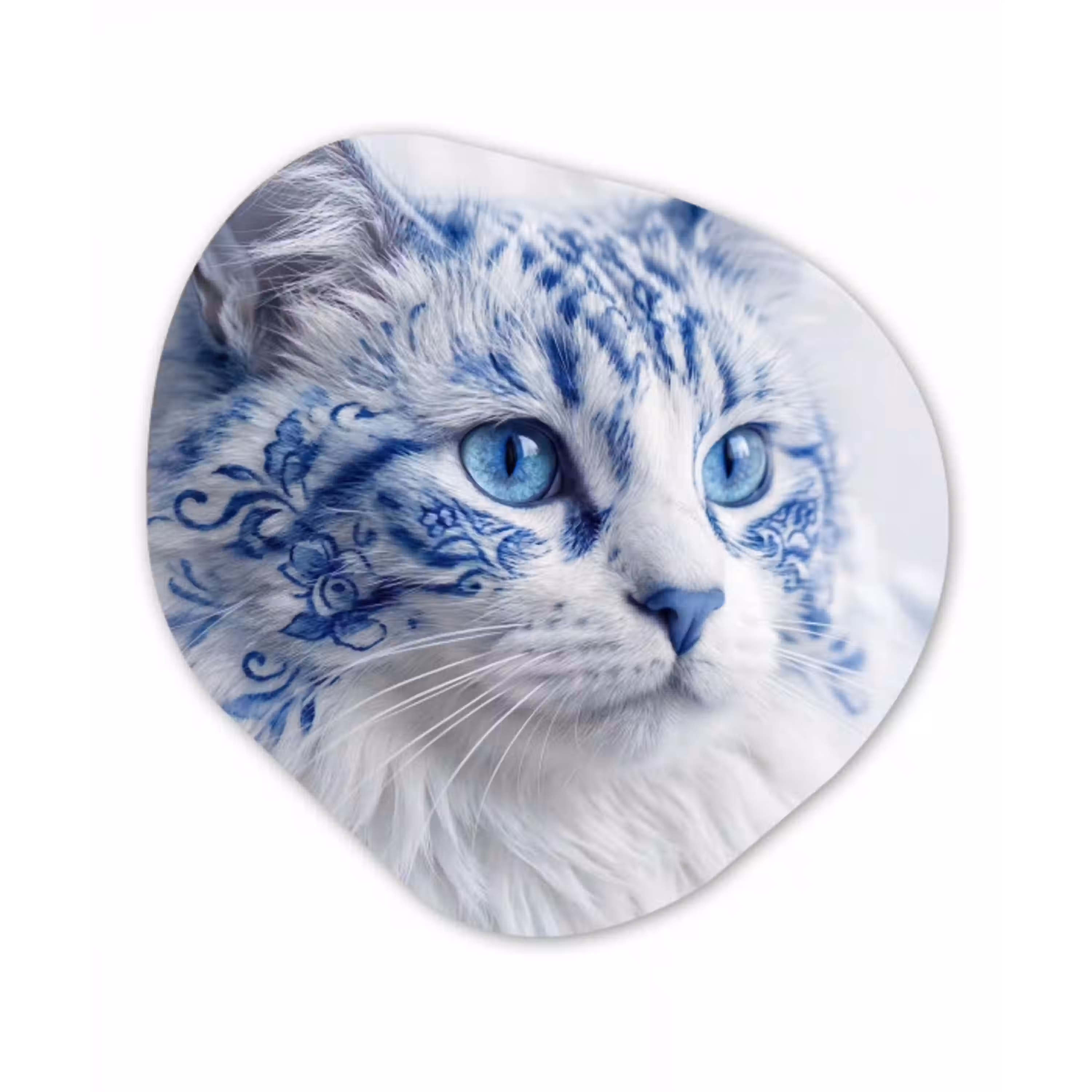 Kat - Patroon - Blauw Wandcirkel Organisch Aluminium middel -3d