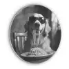 Golden Retriever - Hond - Vrolijk -  Bord spaghetti - Zwart - wit Akoestische PET Vilt - Rond klein -3d