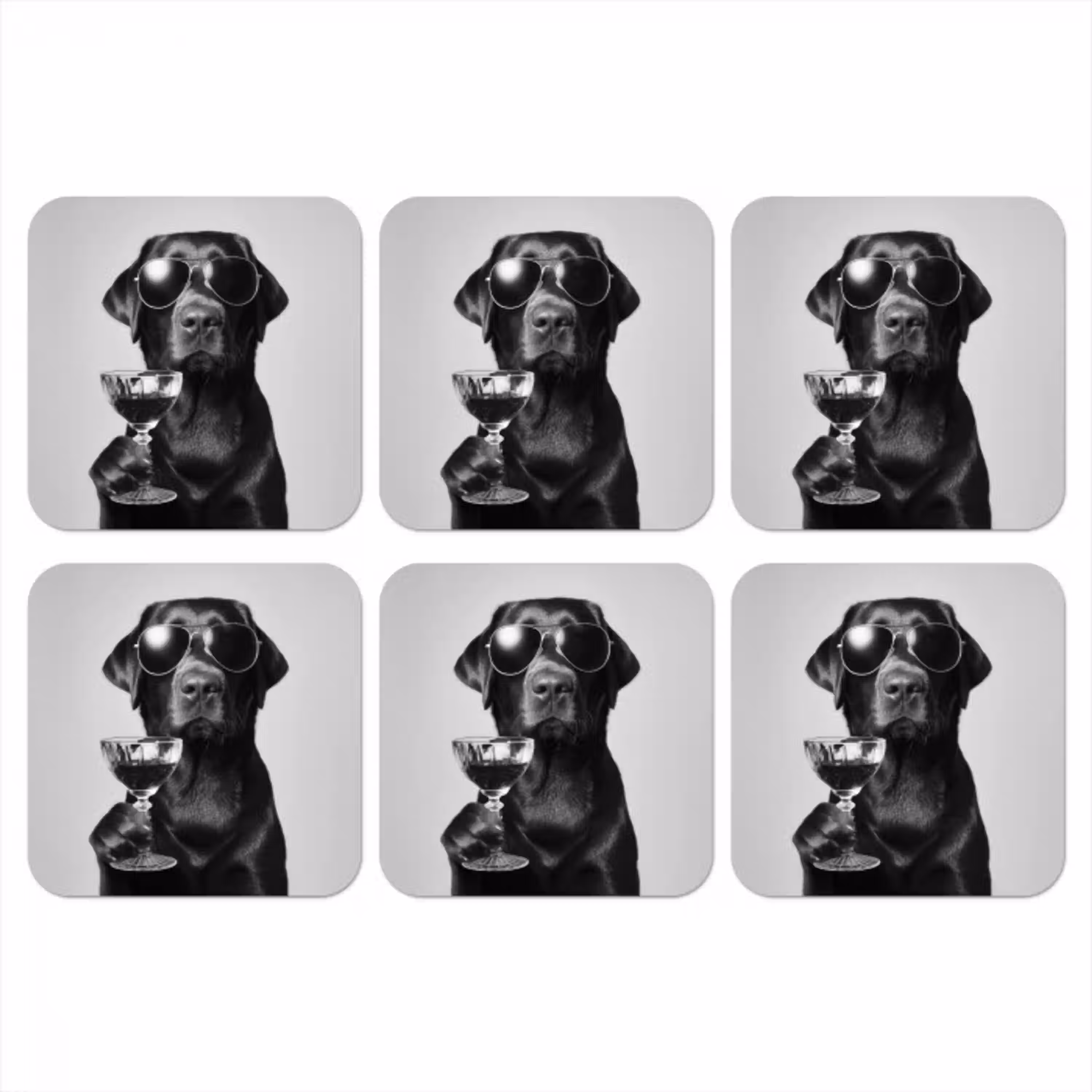 Hond - Zwart - Wijnglas - Zonnebril onderzetter kurk middel -3d