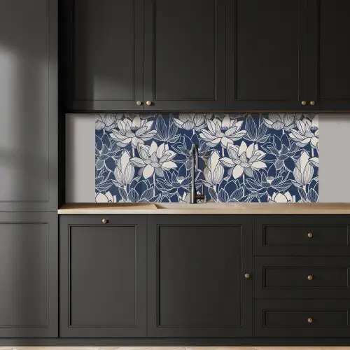 Lotus - Blauw - Patronen keuken achterwand 2 middel 871 -sfeer1
