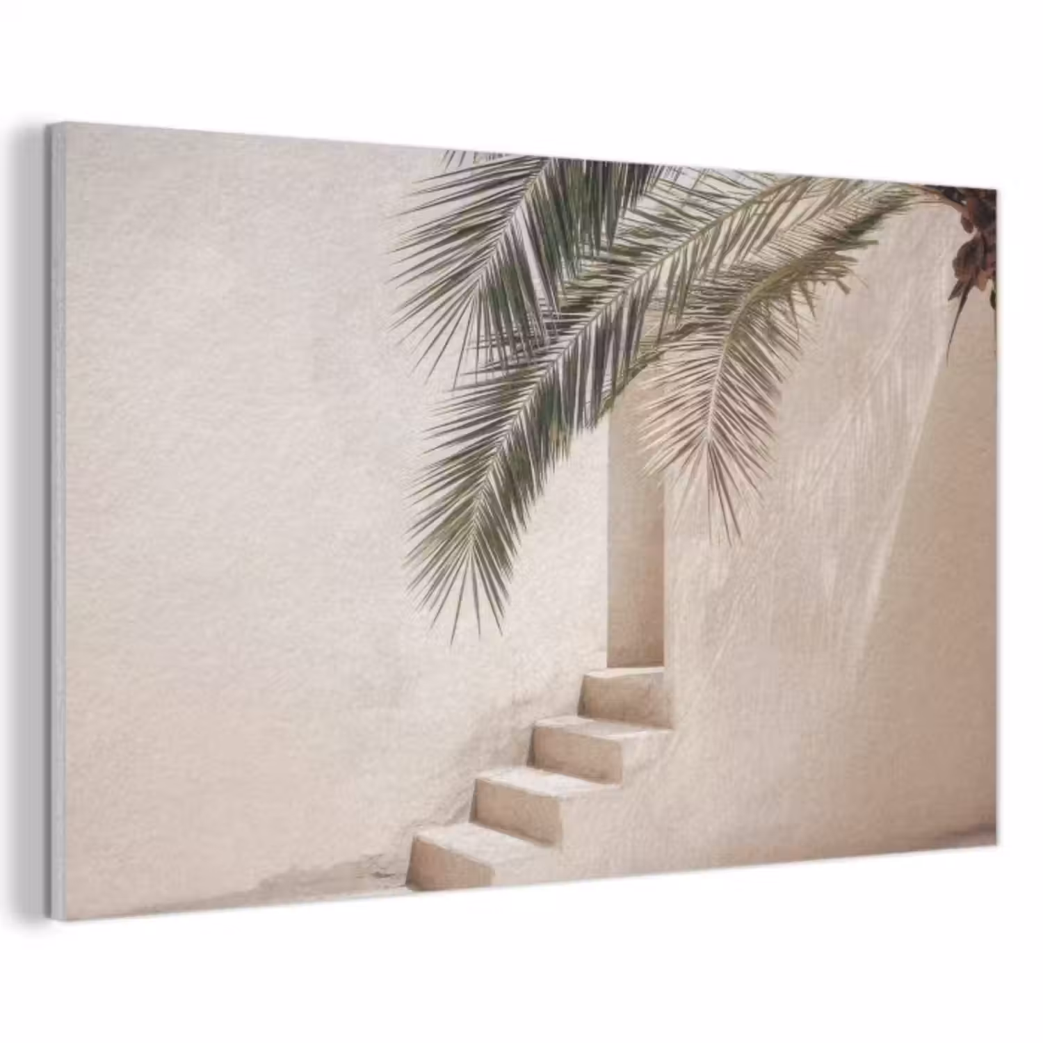 Akoestisch schilderij - Palmboom - Schaduw - Trap - Beige