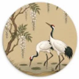 Kraanvogels - Water - Beige Wandcirkel kunststof plaat 5mm dik klein -3d