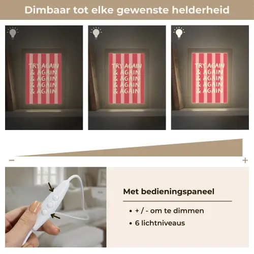 Strepen - Rood - Try again Light Box met kabel (Tafellamp) klein -USP_dimbaarNL