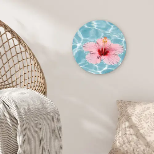 Hibiscus - Water - Roze Wandcirkel kunststof plaat 5mm dik klein -sfeer5
