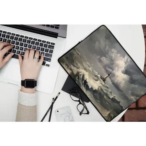 Vuurtoren - Golven - Storm laptophoes neopreen klein -bureau