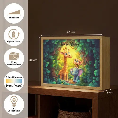 Dieren - Jungle - Giraf - Olifant - Aapje Light Box met batterij (Wandlamp kind) middel -USP_websiteoverzichtNL