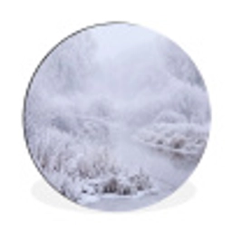Rivier - Sneeuw - Bos - Winter - Schilderachtig Wandcirkel aluminium klein -3d
