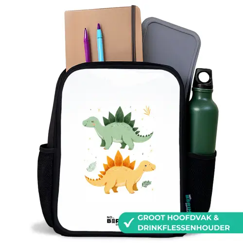 Dinos - Dieren - Groen - Oranje Rugzak - Zwart middel -inhoud_NL