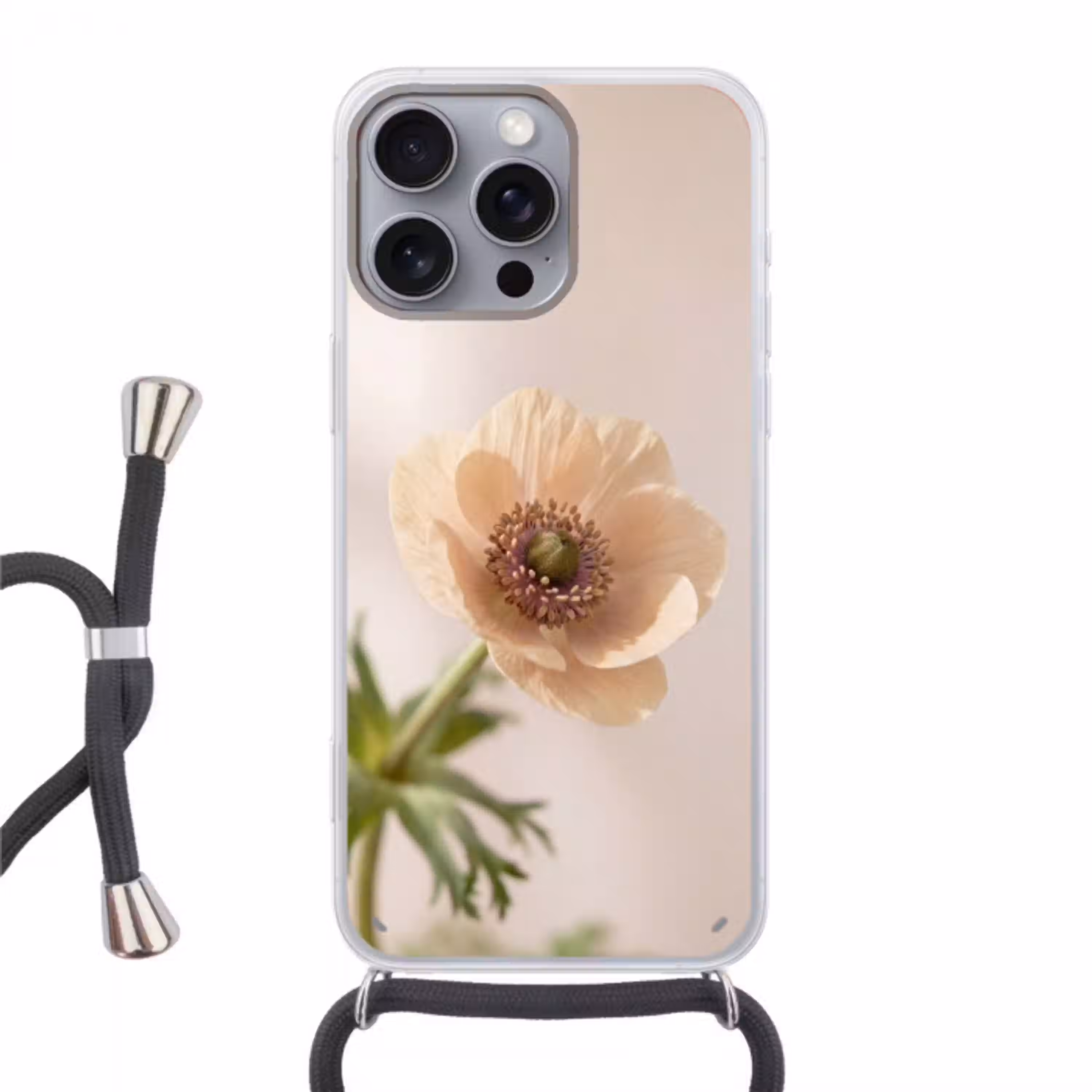 Bloem - Minimalistisch - Groen Hoesje iPhone 16 Pro Max met koord klein -3d