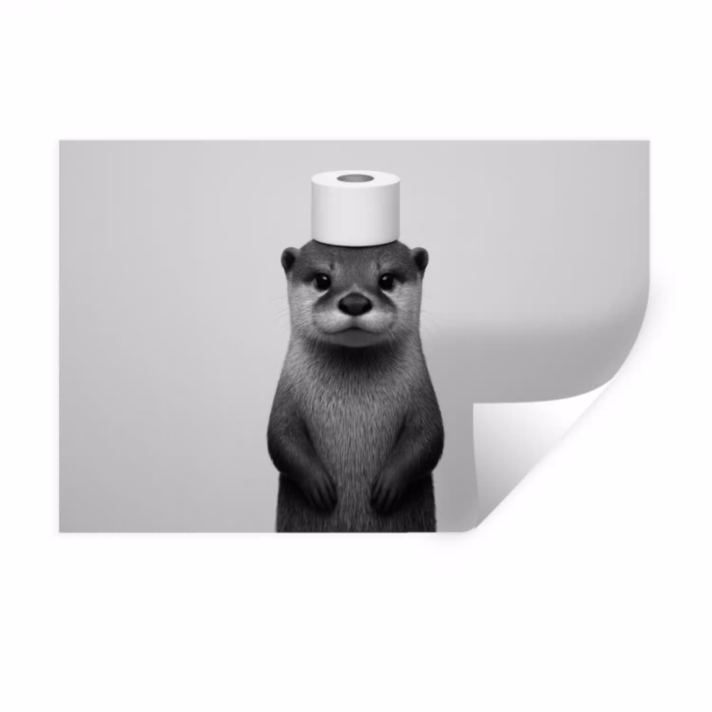 Otter - WC rol - Zwart - Wit Muursticker klein -3d