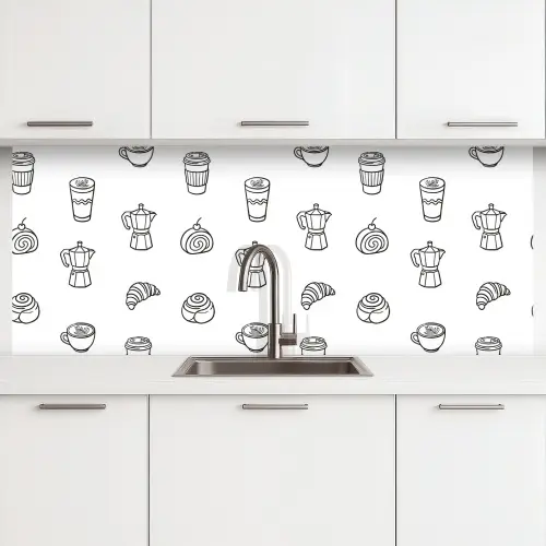 Koffie - Broodjes - Zwart - Wit keuken achterwand 2 middel -3d