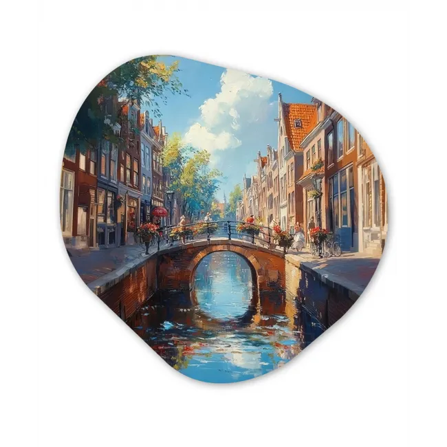 Stad - Gracht - Zon - Fietsen Wandcirkel Organisch Forex 3mm klein -3d