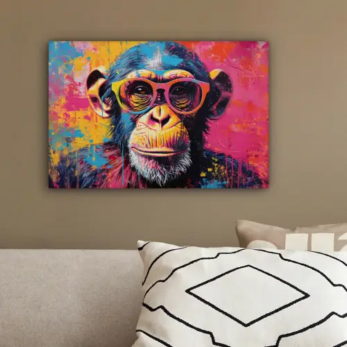 Graffiti - Chimpansee - Aap - Bril - Kleurrijk canvas 2cm klein -sfeer3