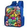Expressief en druk patroon met monsters Kinderrugzak - Blauw middel -schuin