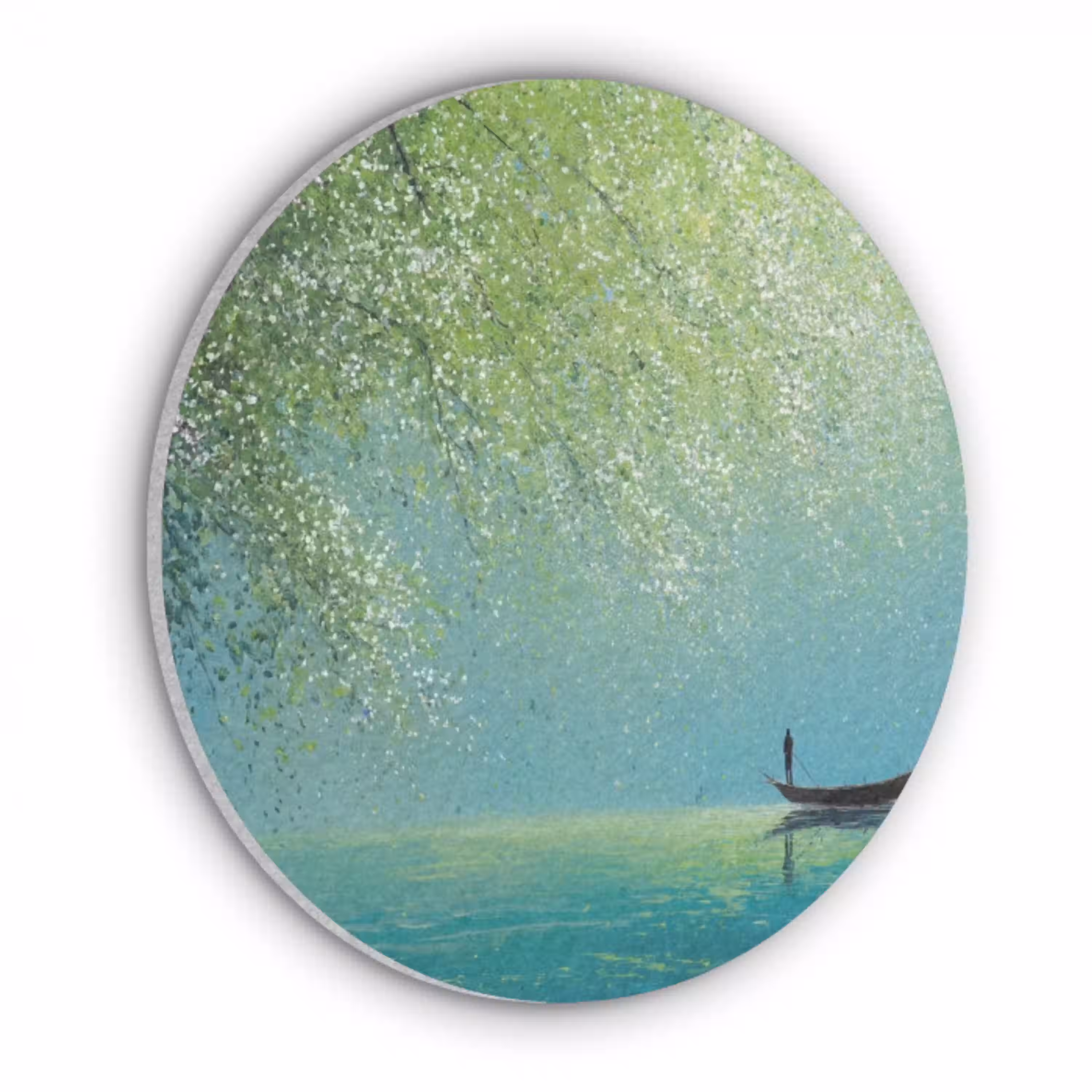 Bootje - Water - Bladeren - Bloesems Akoestische PET Vilt - Rond klein -3d