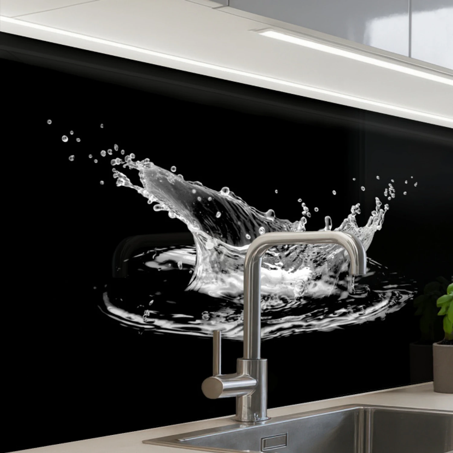 Water - Splash - Water - Zwart keuken achterwand 2 middel -zzzz3d_schuin