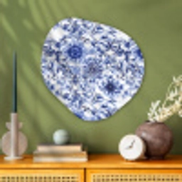 Bloemen - Blauw - Patroon - Wit Wandcirkel Organisch Aluminium middel 851 -sfeer2