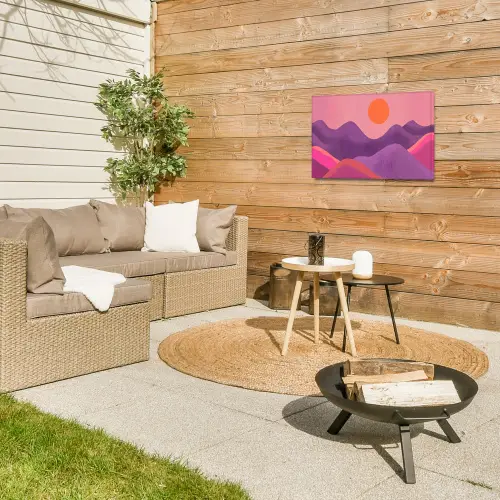 Zon - Heuvels - Paars - Abstract Tuinposter op houten frame 2 cm dik klein -sfeer2