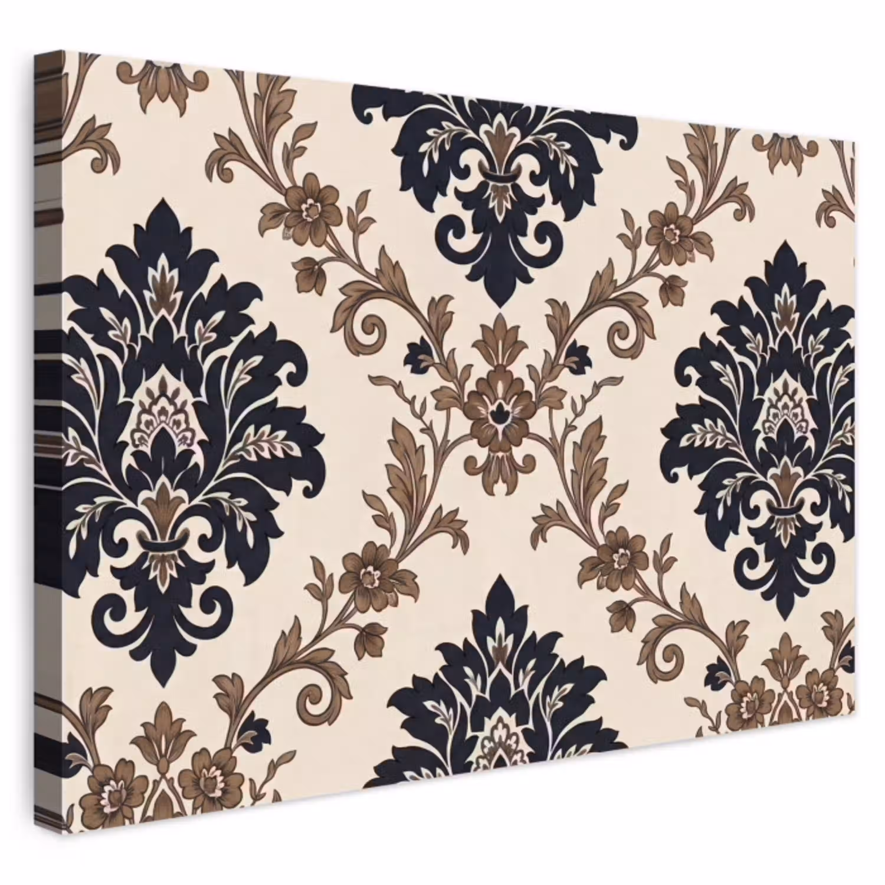 Patroon - Floraal - Klassiek - Beige-blauw Tuinposter op houten frame 2 cm dik klein -3d