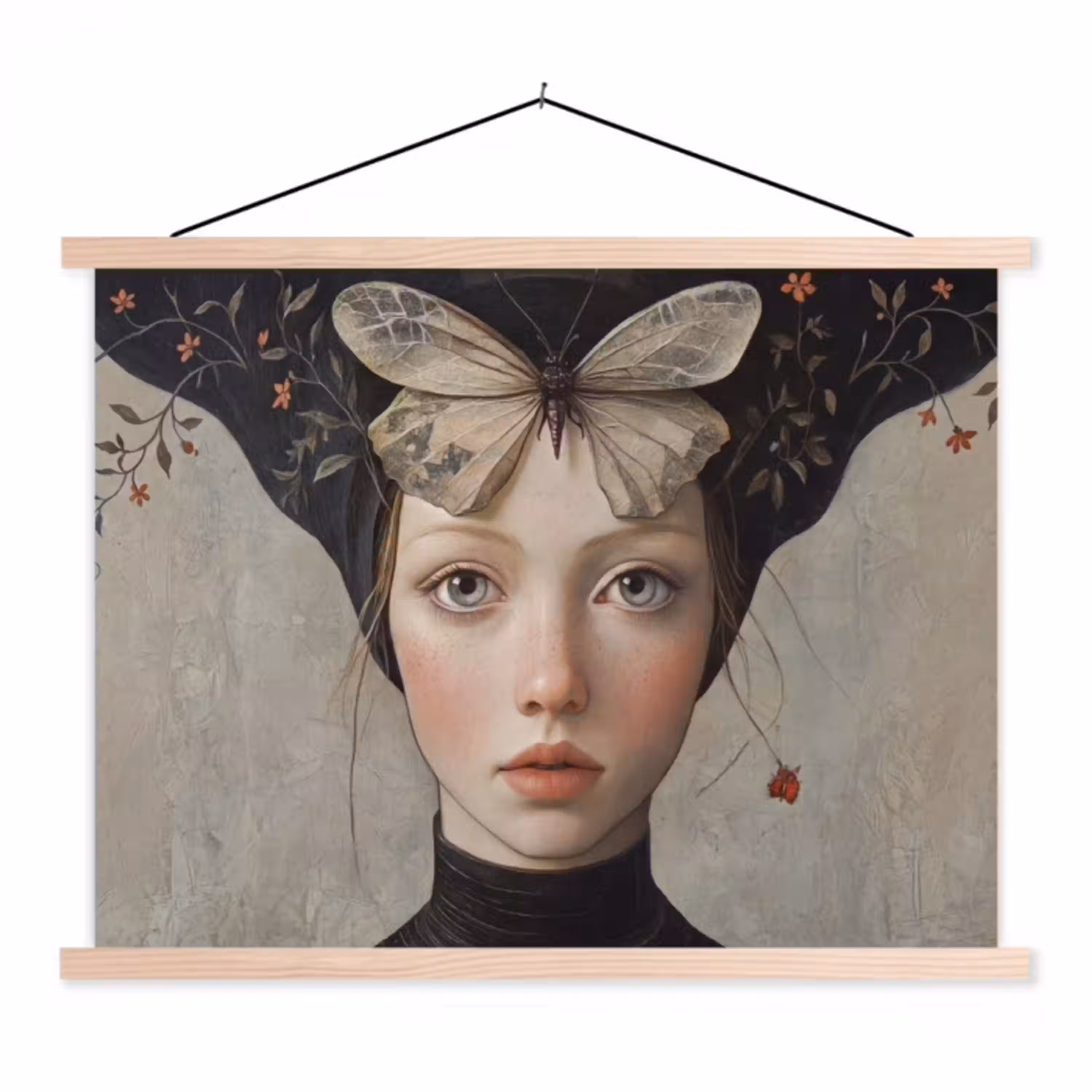 Woman - Butterfly - Art - Classic - Muted textielposter latten blank klein -3d