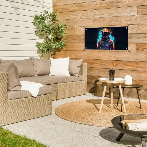 Astronaut - Neon - Gaming - Ruimte tuinposter los doek klein -sfeer4