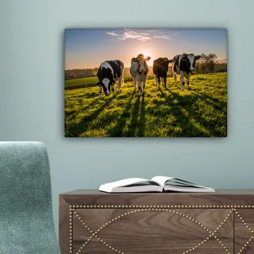Koeien - Zon - Gras - Dieren - Boerderij canvas 2cm klein -sfeer4