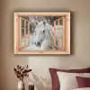 Doorkijk - Paard - Wit - Winter - Sneeuw - Dieren Textielframe zwart klein -sfeer1