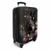 Zwart paard met witte bles en kleurrijke bloemen Koffer - NBS - Handbagage middel -productfoto_3d