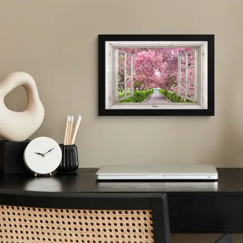Japans - Sakura - Bloesem - Boom - Bloesem takken - Doorkijk fotolijst zwart zonder passe partout klein -sfeer1