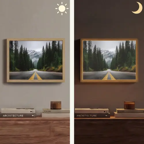 Sparrenbos - Weg - Bergen - Sneeuw Light Box met batterij (Wandlamp) middel -sfeer3