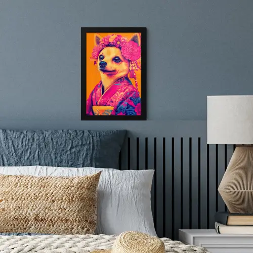 Kimono - Hondje - Bloemenkroon - Oranje fotolijst zwart zonder passe partout klein -sfeer3